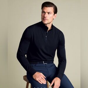 Charles Tyrwhitt Performance Quarter Zip Sweater - Navy. Size XXL